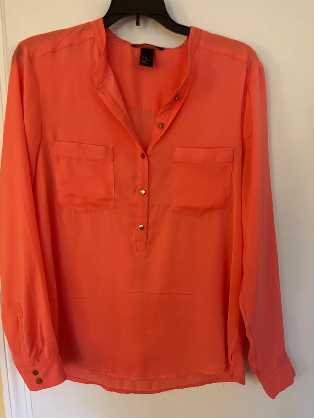 Coral Long-Sleeve Popover Blouse